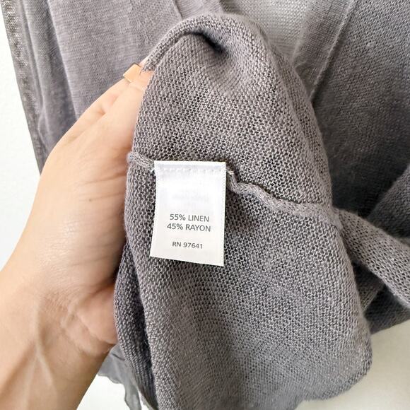 [J. Jill] Gray Linen Blend Tiered Ruffle Peplum V-Neck Cardigan Sweater Sz Large - Picture 10 of 10